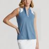 Chemises en piqué sans manches Ralph Lauren bleues pour femmes, coupe ajustée Chemises en piqué sans manches Ralph Lauren bleues pour femmes, coupe ajustée