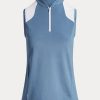 Chemises en piqué sans manches Ralph Lauren bleues pour femmes, coupe ajustée Chemises en piqué sans manches Ralph Lauren bleues pour femmes, coupe ajustée