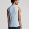 Chemises en piqué sans manches Ralph Lauren bleues pour femmes, coupe ajustée Chemises en piqué sans manches Ralph Lauren bleues pour femmes, coupe ajustée