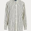 Chemises en satin à rayures oversize noires et crème Ralph Lauren pour femme