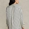 Chemises en satin à rayures oversize noires et crème Ralph Lauren pour femme
