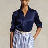 Chemises en soie mûre Ralph Lauren bleu marine pour femme Chemises en soie mûre Ralph Lauren bleu marine pour femme