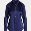 Chemises en soie mûre Ralph Lauren bleu marine pour femme Chemises en soie mûre Ralph Lauren bleu marine pour femme