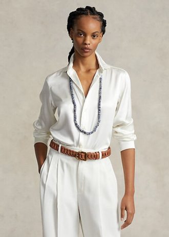 Chemises en soie mûre Ralph Lauren crème pour femme