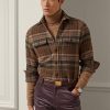 Chemises en tweed de laine à carreaux et patchs en daim Ralph Lauren marron pour homme Chemises en tweed de laine à carreaux et patchs en daim Ralph Lauren marron pour homme