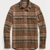Chemises en tweed de laine à carreaux et patchs en daim Ralph Lauren marron pour homme Chemises en tweed de laine à carreaux et patchs en daim Ralph Lauren marron pour homme