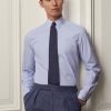 Chemises habillées bleues en popeline à rayures Bengal pour homme Ralph Lauren, poignets français Chemises habillées bleues en popeline à rayures Bengal pour homme Ralph Lauren, poignets français