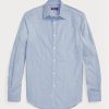 Chemises habillées bleues en popeline à rayures Bengal pour homme Ralph Lauren, poignets français Chemises habillées bleues en popeline à rayures Bengal pour homme Ralph Lauren, poignets français