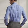 Chemises habillées en popeline rayée bleue Ralph Lauren pour hommes Chemises habillées en popeline rayée bleue Ralph Lauren pour hommes