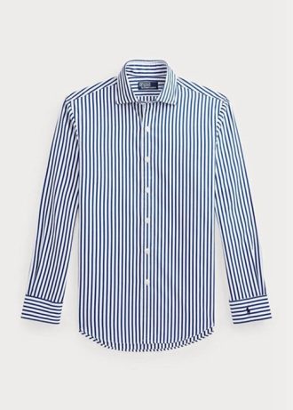 Chemises habillées en popeline rayée bleue Ralph Lauren Regent pour homme, coupe sur mesure