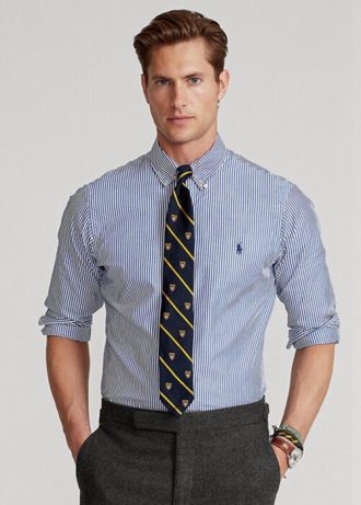 Chemises habillées en popeline rayée bleues pour hommes Ralph Lauren Slim Fit