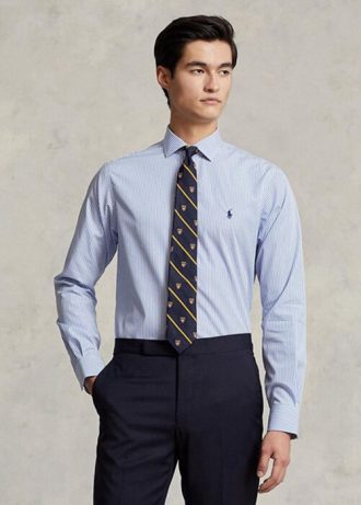 Chemises habillées en popeline rayée bleues pour hommes Ralph Lauren Slim Fit