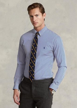 Chemises habillées Ralph Lauren bleues en popeline extensible à rayures coupe slim pour homme