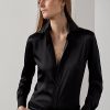 Chemises noires en soie de mûrier extensible Cameron Ralph Lauren pour femmes