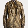 Chemises noires métallisées à volants Keara de Ralph Lauren pour femmes Chemises noires métallisées à volants Keara de Ralph Lauren pour femmes