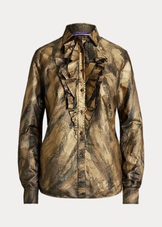 Chemises noires métallisées à volants Keara de Ralph Lauren pour femmes