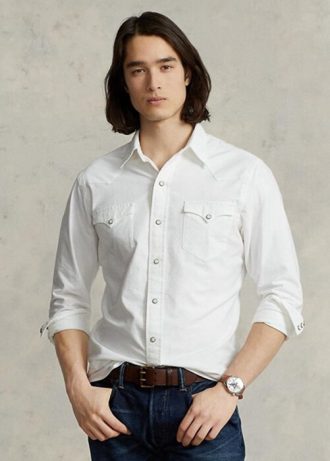 Chemises Oxford Western blanches Ralph Lauren pour hommes, coupe classique