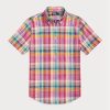 Chemises roses Ralph Lauren coupe classique Madras Popover pour homme Chemises roses Ralph Lauren coupe classique Madras Popover pour homme