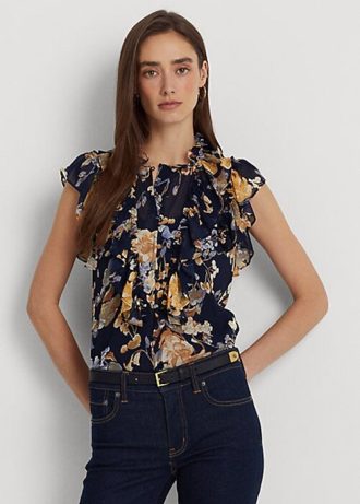 Chemises sans manches multicolores en georgette florale Ralph Lauren pour femmes