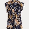 Chemises sans manches multicolores en georgette florale Ralph Lauren pour femmes Chemises sans manches multicolores en georgette florale Ralph Lauren pour femmes