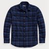 Chemises surchemise en laine mélangée à carreaux bleu marine Ralph Lauren pour homme Chemises surchemise en laine mélangée à carreaux bleu marine Ralph Lauren pour homme