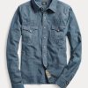 Chemises western bleues en chambray indigo Ralph Lauren pour femmes Chemises western bleues en chambray indigo Ralph Lauren pour femmes