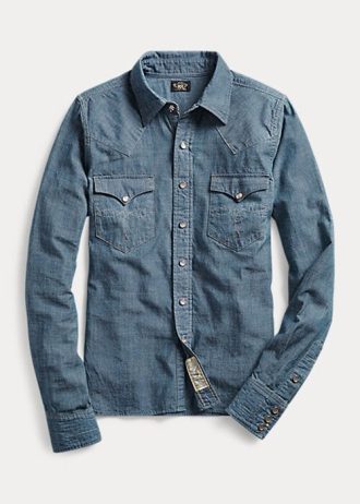Chemises western bleues en chambray indigo Ralph Lauren pour femmes