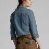 Chemises western bleues en chambray indigo Ralph Lauren pour femmes Chemises western bleues en chambray indigo Ralph Lauren pour femmes