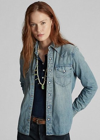 Chemises western en denim indigo bleu Ralph Lauren pour femmes