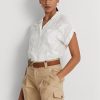 Chemisier blanc à manches courtes en voile à œillets Ralph Lauren pour femme Chemisier blanc à manches courtes en voile à œillets Ralph Lauren pour femme