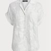 Chemisier blanc à manches courtes en voile à œillets Ralph Lauren pour femme Chemisier blanc à manches courtes en voile à œillets Ralph Lauren pour femme