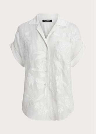 Chemisier blanc à manches courtes en voile à œillets Ralph Lauren pour femme