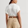 Chemisier blanc à manches courtes en voile à œillets Ralph Lauren pour femme Chemisier blanc à manches courtes en voile à œillets Ralph Lauren pour femme