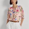 Chemisier en georgette froissée à fleurs Ralph Lauren rose pour femme