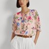 Chemisier en georgette froissée à fleurs Ralph Lauren rose pour femme Chemisier en georgette froissée à fleurs Ralph Lauren rose pour femme