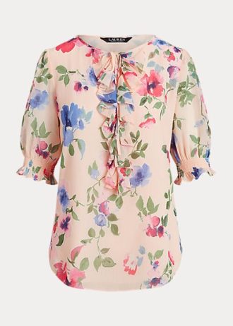 Chemisier en georgette froissée à fleurs Ralph Lauren rose pour femme