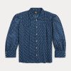 Chemisier en voile de coton froissé à fleurs bleu Ralph Lauren pour femme Chemisier en voile de coton froissé à fleurs bleu Ralph Lauren pour femme