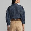 Chemisier en voile de coton froissé à fleurs bleu Ralph Lauren pour femme Chemisier en voile de coton froissé à fleurs bleu Ralph Lauren pour femme