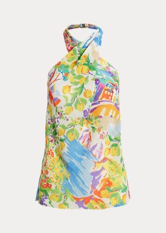 Chemisier licou multicolore en voile de lin Darby Ralph Lauren pour femme