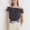 Chemisier à épaules dénudées à pois bleu marine Ralph Lauren pour femme Chemisier à épaules dénudées à pois bleu marine Ralph Lauren pour femme