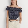 Chemisier à épaules dénudées à pois bleu marine Ralph Lauren pour femme Chemisier à épaules dénudées à pois bleu marine Ralph Lauren pour femme