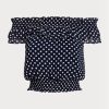 Chemisier à épaules dénudées à pois bleu marine Ralph Lauren pour femme Chemisier à épaules dénudées à pois bleu marine Ralph Lauren pour femme