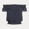 Chemisier à épaules dénudées à pois bleu marine Ralph Lauren pour femme Chemisier à épaules dénudées à pois bleu marine Ralph Lauren pour femme