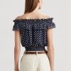 Chemisier à épaules dénudées à pois bleu marine Ralph Lauren pour femme Chemisier à épaules dénudées à pois bleu marine Ralph Lauren pour femme