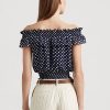 Chemisier à épaules dénudées à pois bleu marine Ralph Lauren pour femme Chemisier à épaules dénudées à pois bleu marine Ralph Lauren pour femme