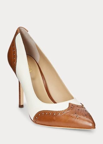 Escarpins beiges/blancs en cuir nappa et bruni Lynden de Ralph Lauren pour femme