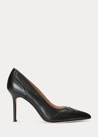 Escarpins en cuir bruni noirs Ralph Lauren Lynden pour femmes