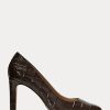 Escarpins en cuir gaufré Camila de Ralph Lauren pour femmes, couleur chocolat