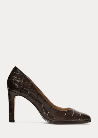 Escarpins en cuir gaufré Camila de Ralph Lauren pour femmes, couleur chocolat