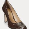 Escarpins en cuir gaufré Camila de Ralph Lauren pour femmes, couleur chocolat